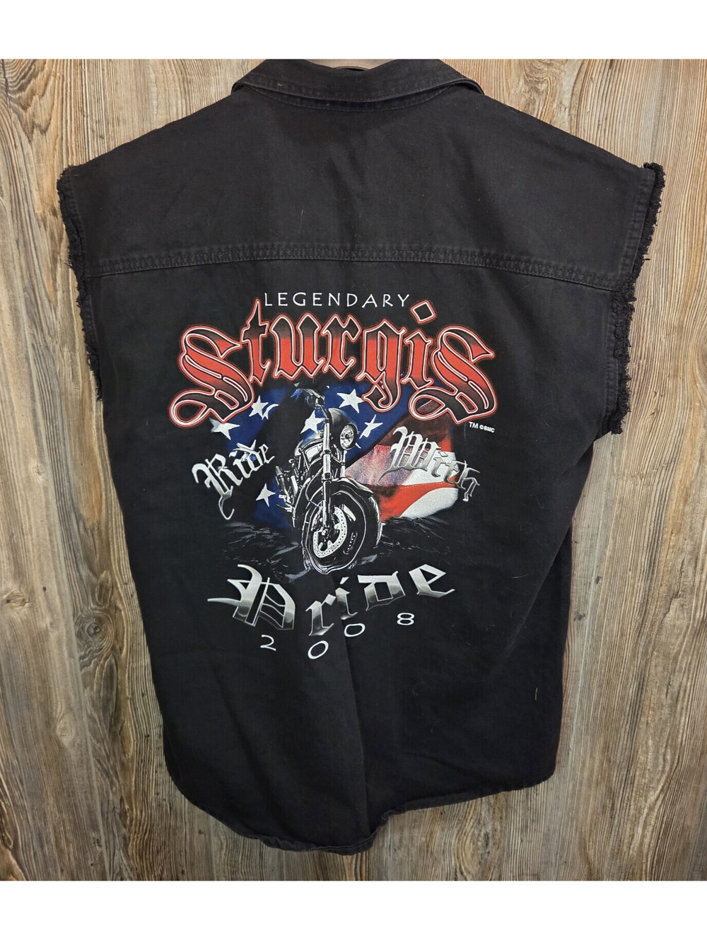 Sturgis Biker Rally 2008 Sleeveless Denim Button Shirt Sz 2XL American USA Eagle